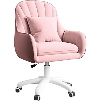 Home Office Chair Velvet Chair with Pillow 360  Rotatable Height-Adjustable Office Chair Ergonomic Make-Up Chair Swivel Chair for Study Room Bedroom Maximum Load 120 kg Pink