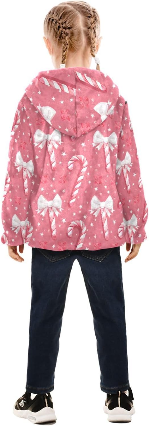 Girls Hoodie Outfit Gift Candy Bow Star Pattern Zipper Sweatshirt Coat Fleece Jacket for Kids 3-10T