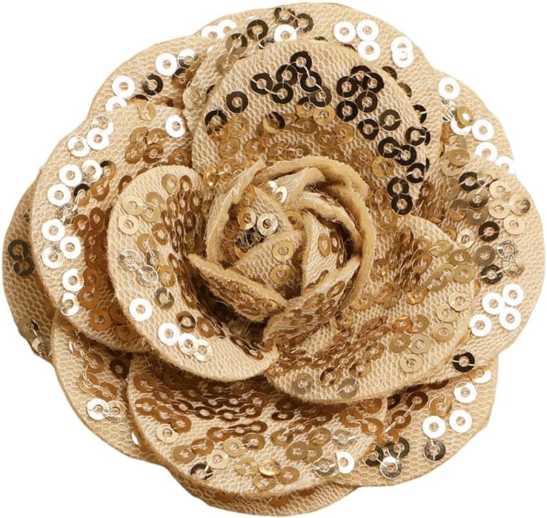 Dainy Sequins Camellia Flower Brooch for Women Girls Charming Shiny Fabric Rose Floral Brooches Hair Clip Pins Elegant Handmade Wedding Holiday Theme Party Clothes Dress Accessories Jewelry 7cm