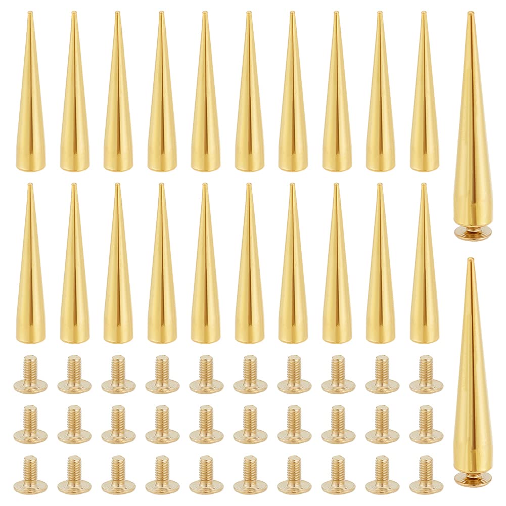 OLYCRAFT 35 Sets Bullet Spike Cone Studs Alloy Cone Spikes Screwback Studs Golden Rock Style Bullet Rivets for DIY Leather Crafts and Clothing Jewelry Trims Craft Decoration - 38x7mm