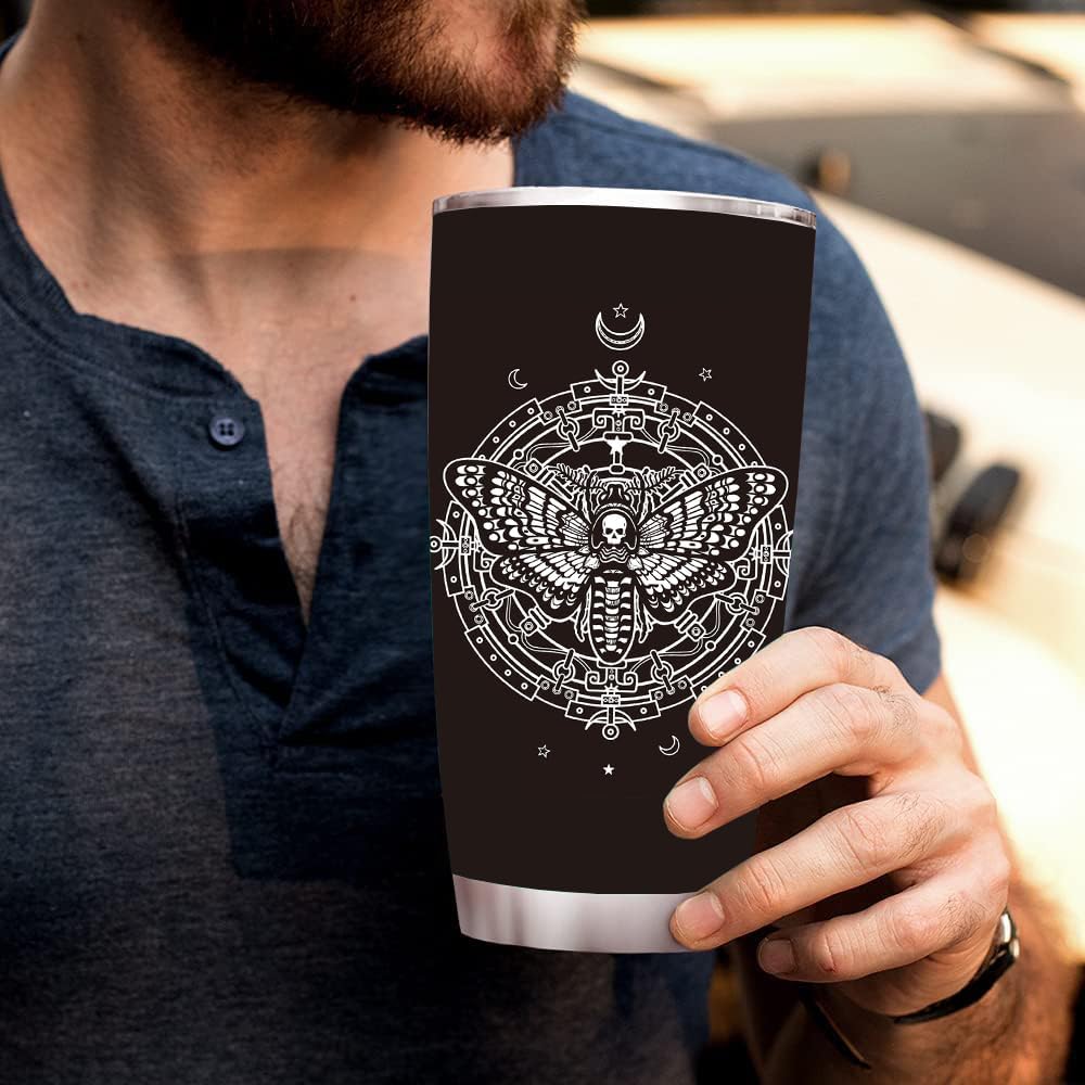 Moth Moon Tumblers with Lids and Straws 20 OZ, Gothic Witchy Stainless Steel Vacuum Insulated Travel Tumbler Cups - Image 5