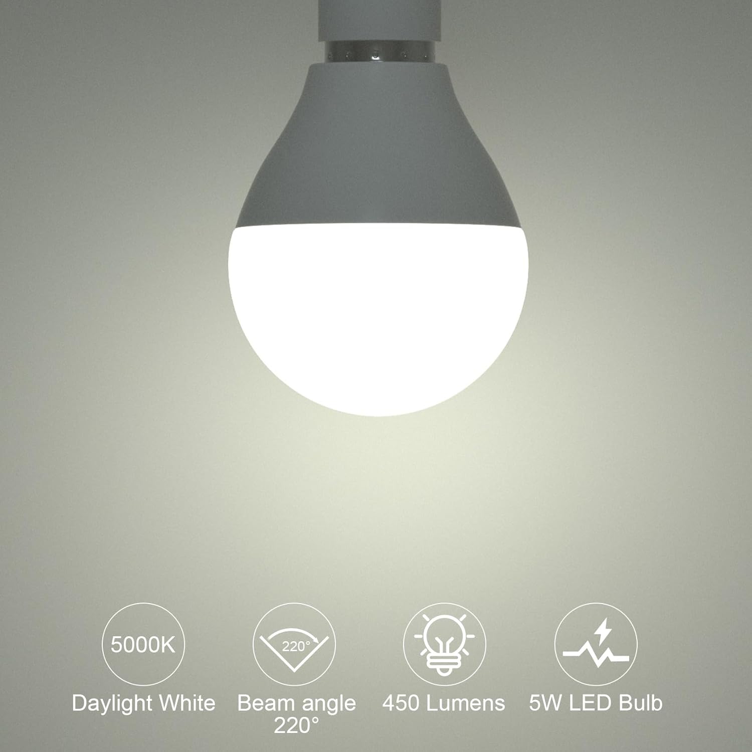 ORALUCE E12 LED Bulb 40 Watt Equivalent,Daylight White 5000K Candelabra LED Light Bulbs,A15 LED Bulb for Ceiling Fan and Chandelier Lamp,450 Lumen Non-Dimmable 6 Pack