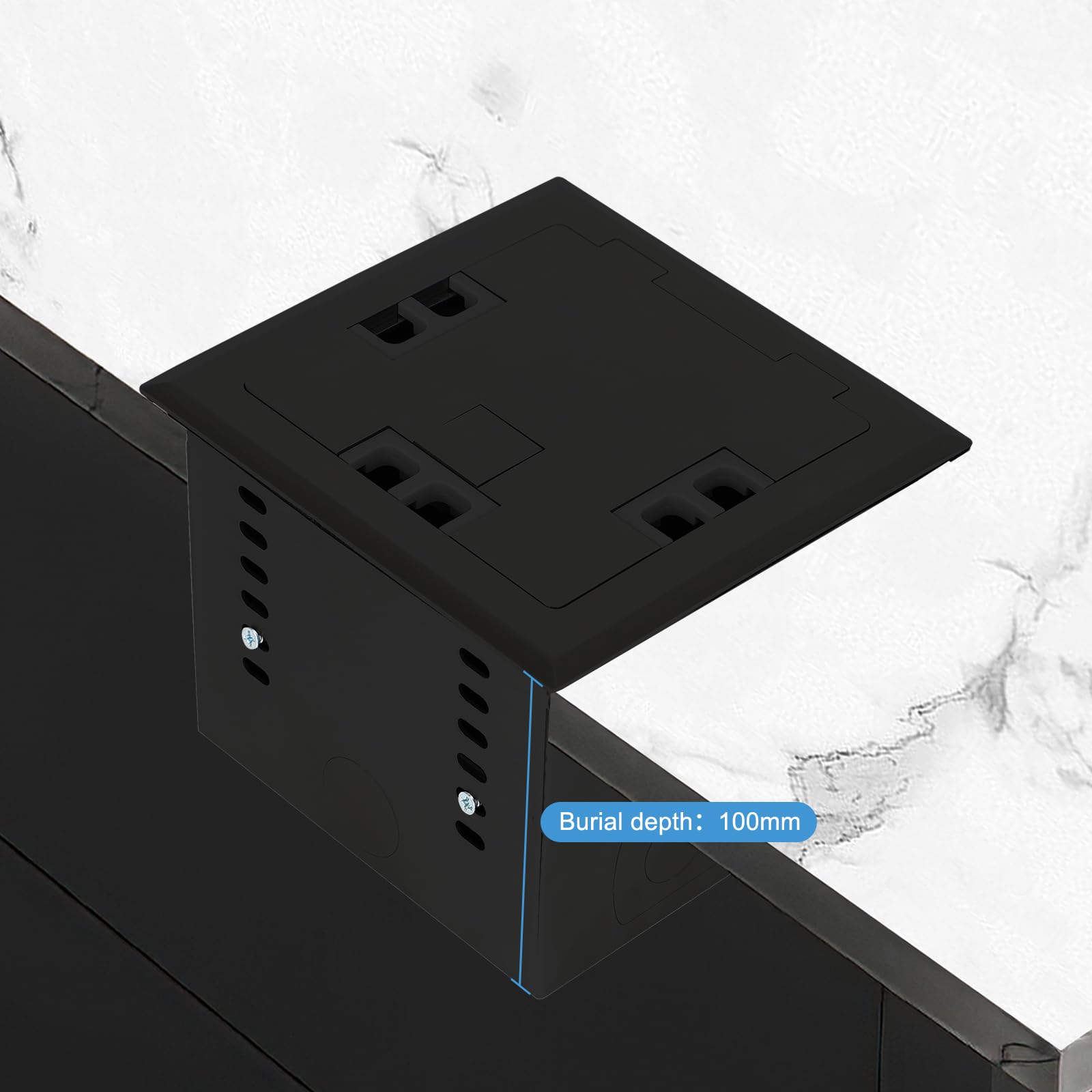 Kit de enchufe oculto plano empotrable para el suelo, panel de enchufe de suelo con 20 A, 2 CA + 2 USB + 1 tipo C + 2 LAN caja de salida de piso de carga empotrada (negro-2 USB + tipo C)