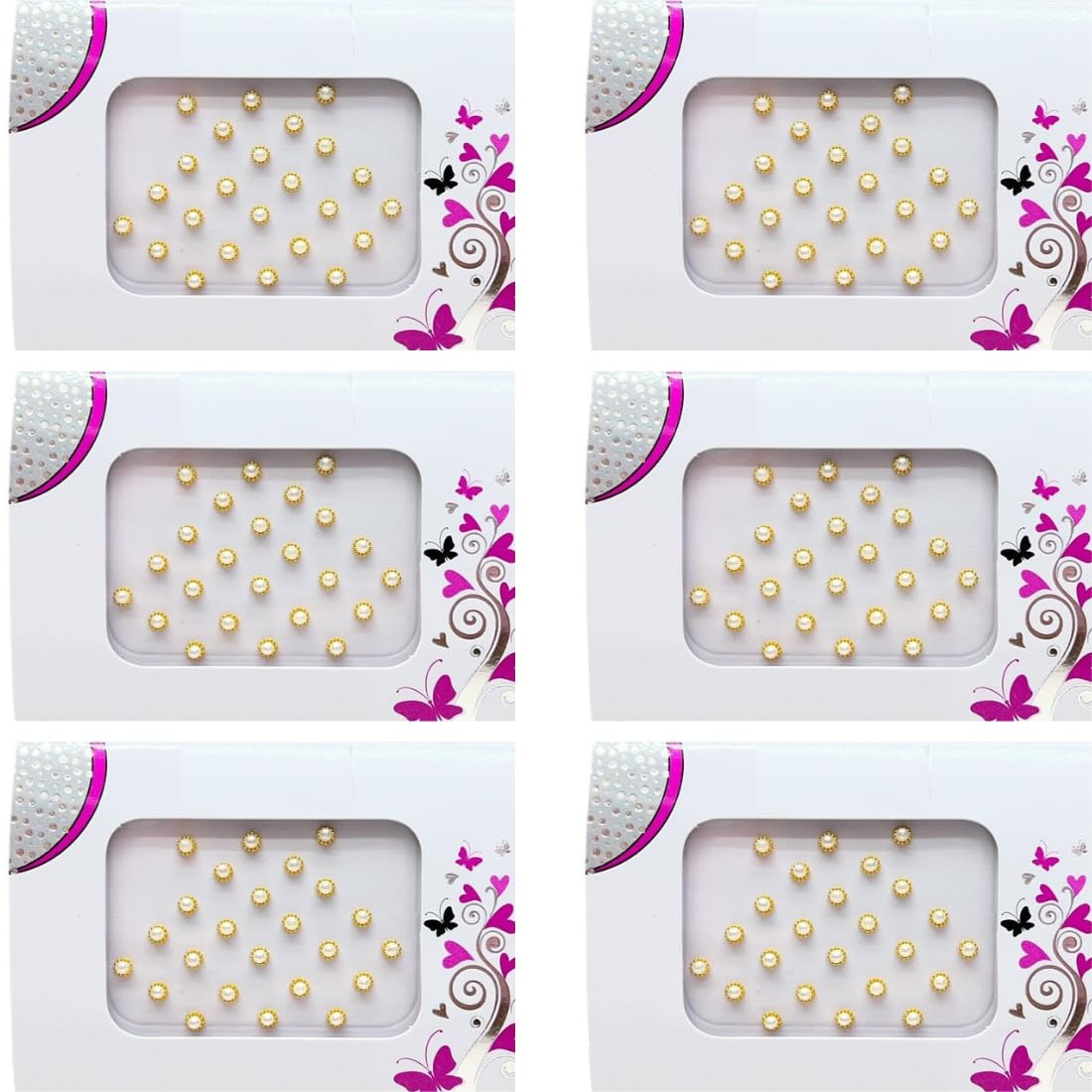 Moti Pearl Bindi for Women | White Pearl Bindis with Golden Border | Self Adhesive Forehead Bindi for Wedding, Festival (2, 4mm)-image-7
