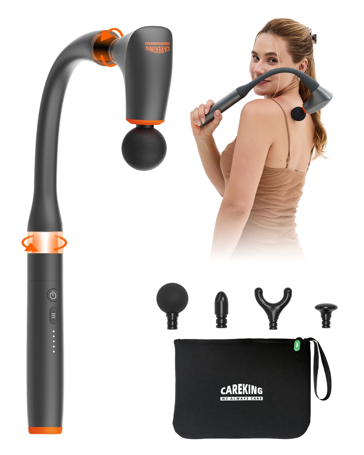 Convertible Massage Gun Deep Tissue for Back Neck Muscle Pain Relief - Electric Handheld Percussion Shoulder Massager Tool with Detachable Long Handle