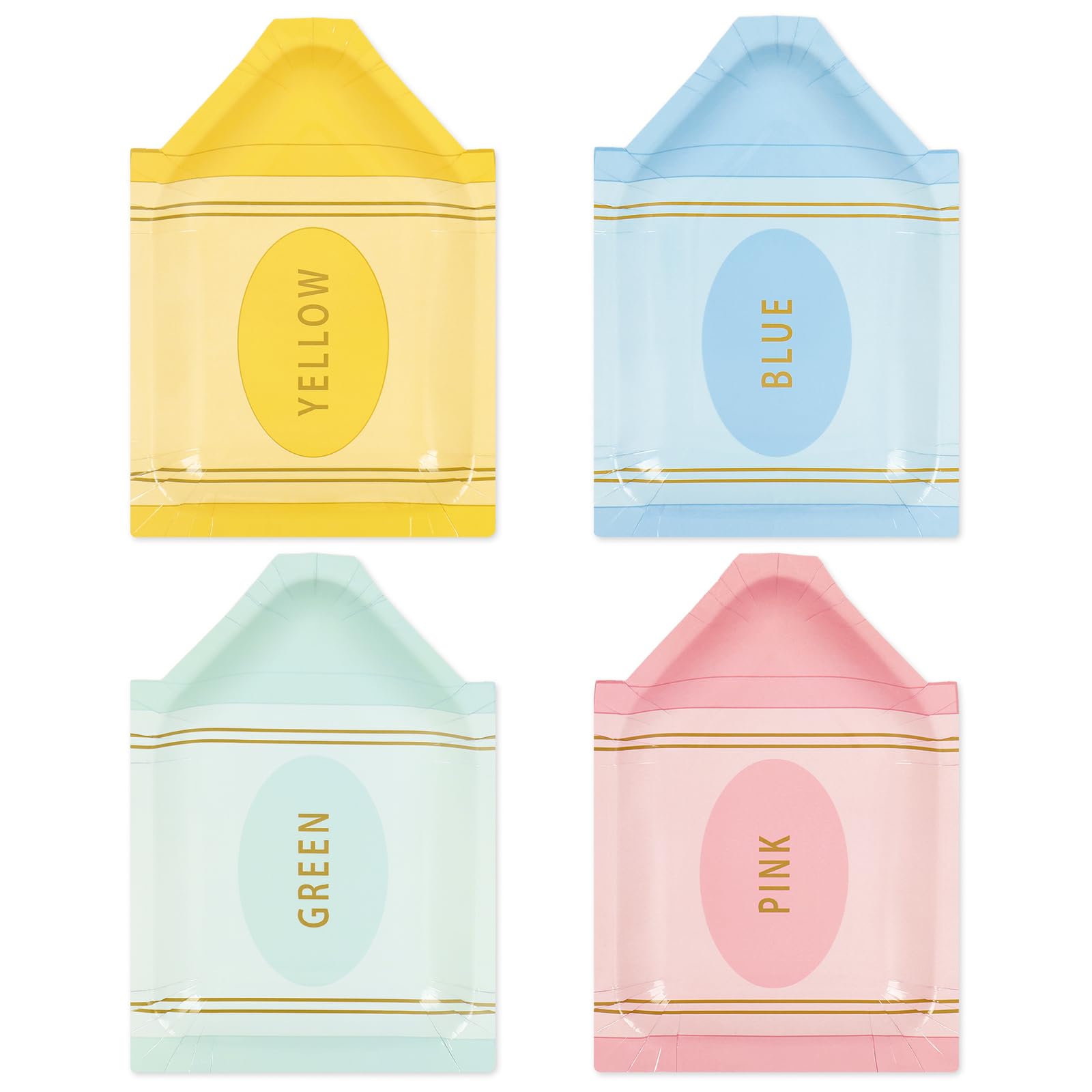 FYSUIMU 40Pcs Back to School Pencil Paper Plates Pastel Crayon Shape First Day of School Disposable Plate 4 Colors Decorative Plate for Graduation Kindergarten Party Supplies, 6.3 x 9.4 Inch