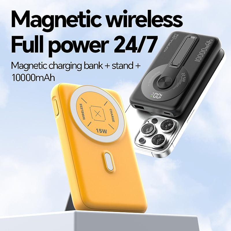 KONFULON Powerbank für Magsafe 10000mAh, 15W Qi Wireless & 22.5W USB-C Fast Charging, Ultra-Kompakt 1.5cm Slim Design, Magnetische Schnelllade-Powerbank für jedes Smartphone S