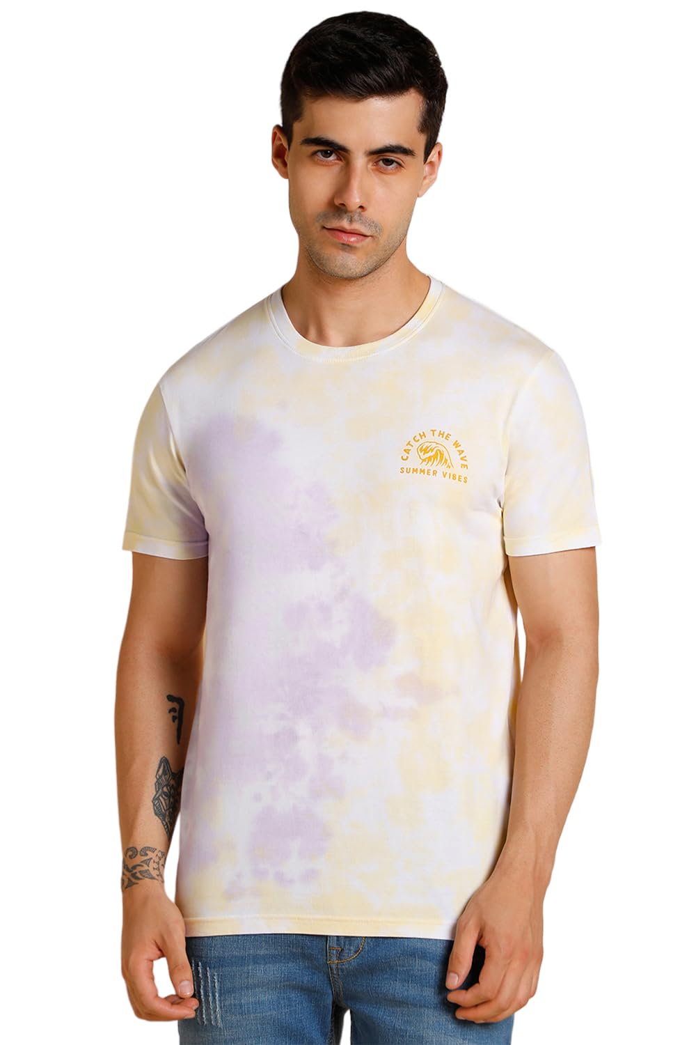 Dennis Lingo Men's Cotton Slim Fit Crew- Neck Solid T-Shirt in neutral