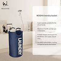 Vista 3 de WOOHA Cesta de lavandería grande de 95 L, cesta plegable para ropa, cestas altas de tela plegables para dormitorio, armario, baño, universidad, Azul