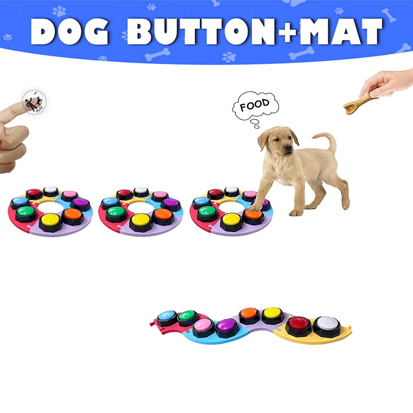 BestAlice Paquete de 8 Botones para Perros para comunicación, Juego de Botones para Hablar de Entrenamiento de Perros con Alfombrilla, botón de Perro grabable, botón de zumbadores parlantes