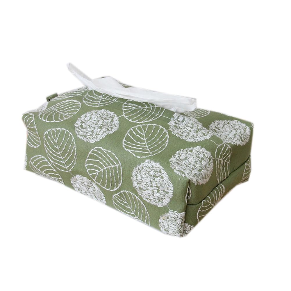 Qinqin Store Girls Green Leaf Cotton Linen Cloth Tissue Box Cover Simple Hangable Tissue Box Case Bathroom Living Room Decorative Tissue Holders (, 17×11×7.5Cm/6.69"×4.33"×2.95")