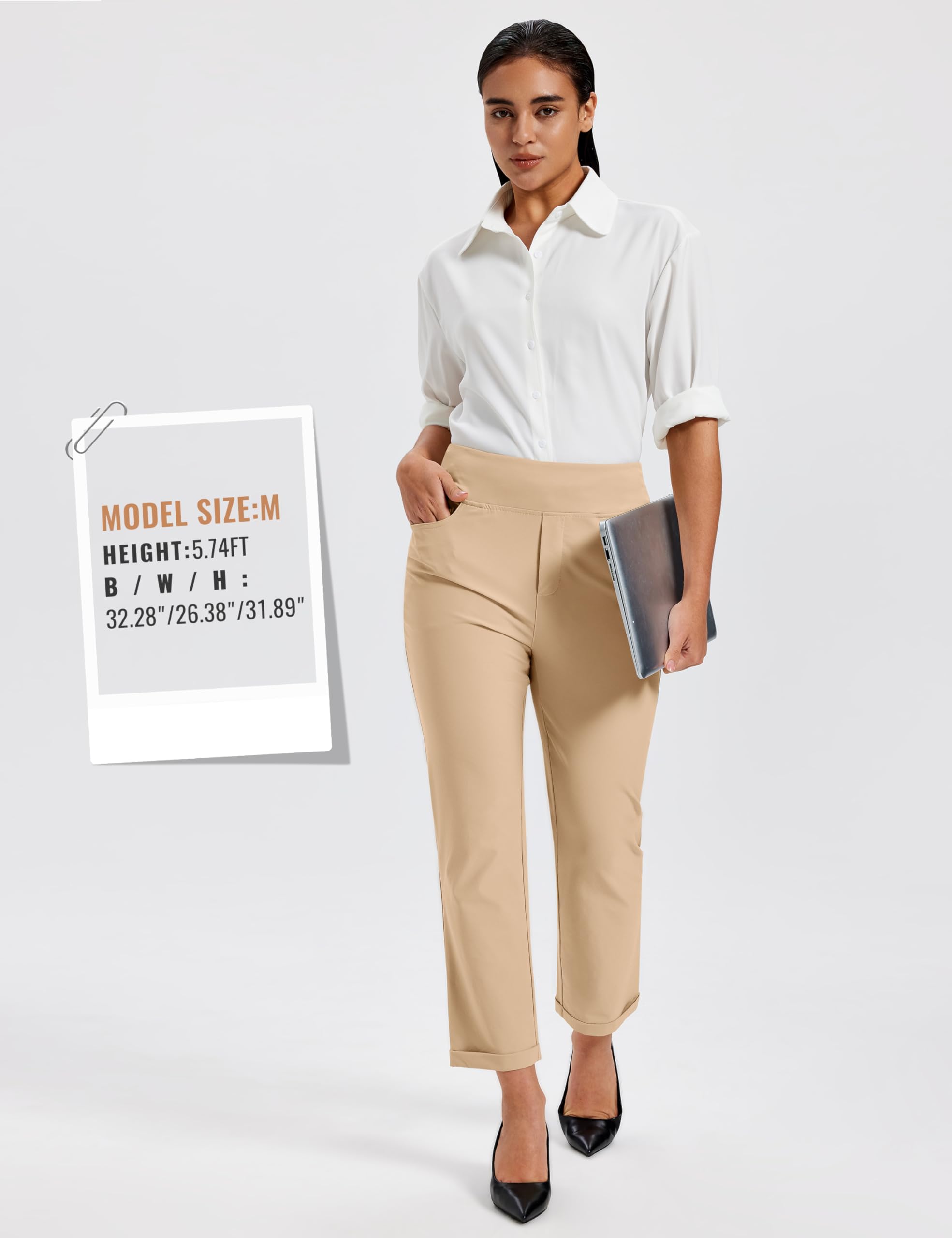 MoFiz Pantalones de Golf para Mujer Stretch Trabajo Pants Elegante con Bolsillos for Oficina Casual Viaje Yoga
