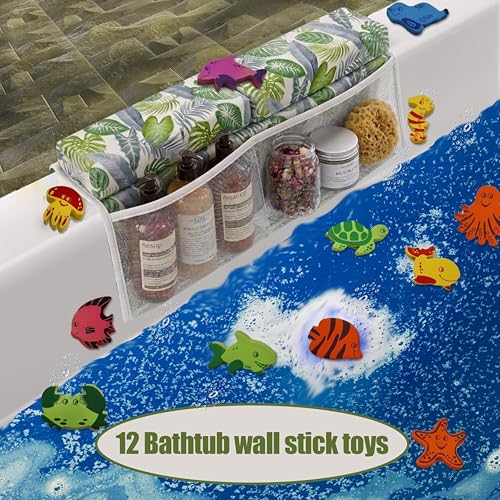 Image of Supa Ant Bath Kneeler -8 Suction Cups & 2 inch Padding.Certified Non Toxic Bath Kneeling Pad for Bath Tub & 5 Bath Toy Organizer. Fast Dry Baby Bath Kneeler and Elbow Rest Pad Set Leaf