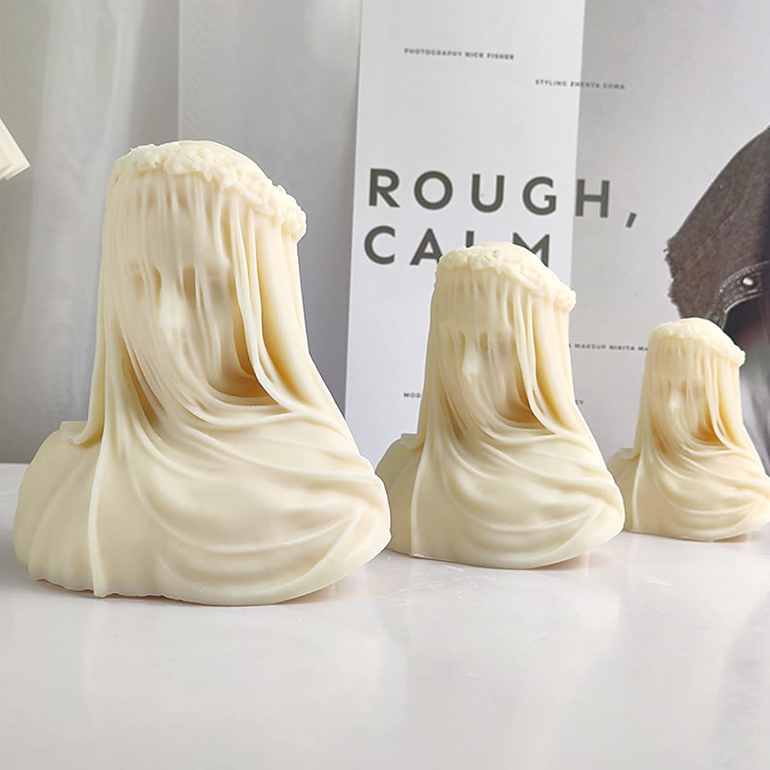 Veiled Lady Candle Mold, Silicone Female Bust Maiden Sculpture Statue Mold DIY Hand Soap Making Resin Molds Clay Plaster Craft Mould (L), Pink, MSNS-188