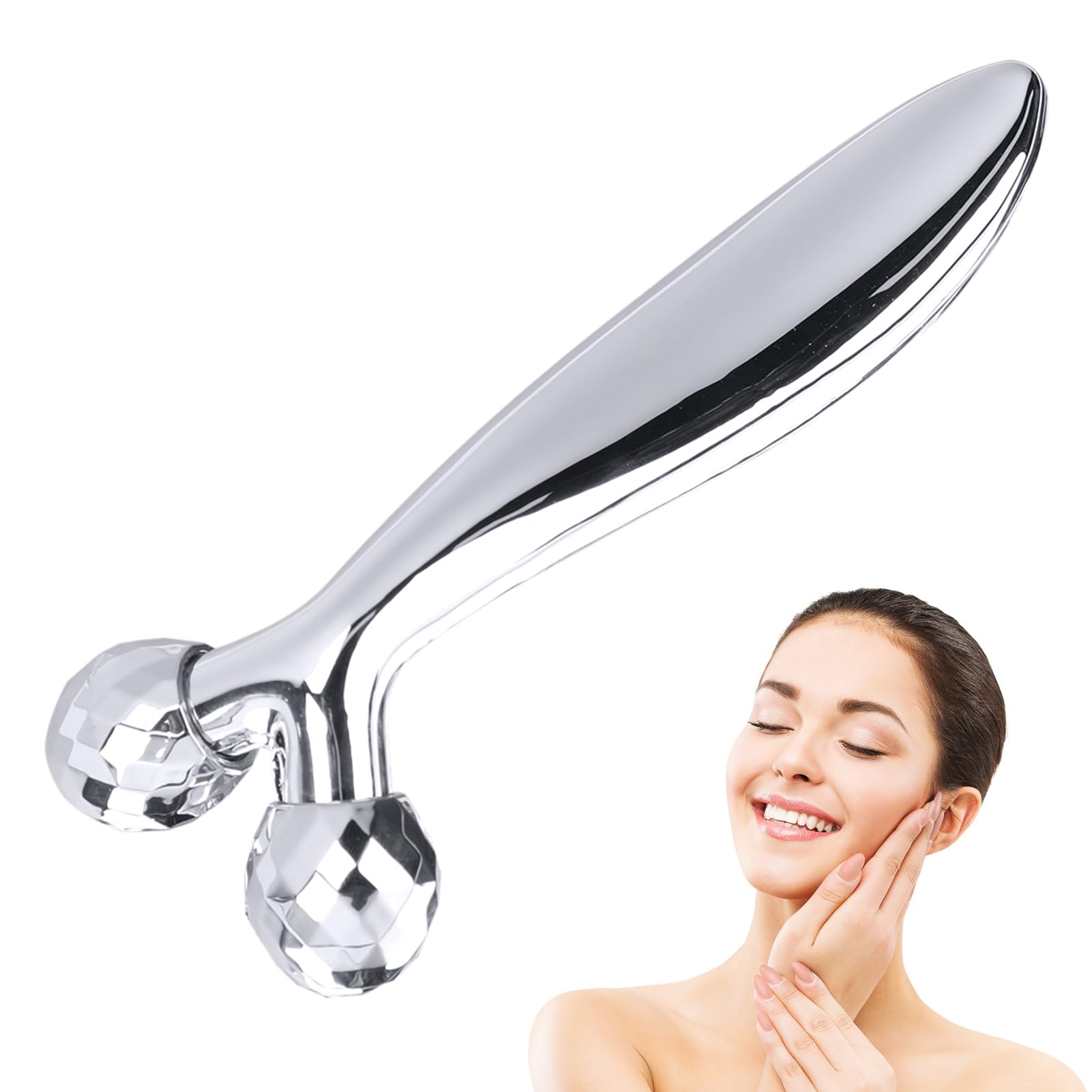 Masajeador Facial 3D, Rodillo Facial Rotatorio 360° para Masaje, Rodillo de Adelgazamiento Corporal, Masaje Facial, Moldeador, Tonificador, Antiarrugas, Relajación Muscular (Plata)