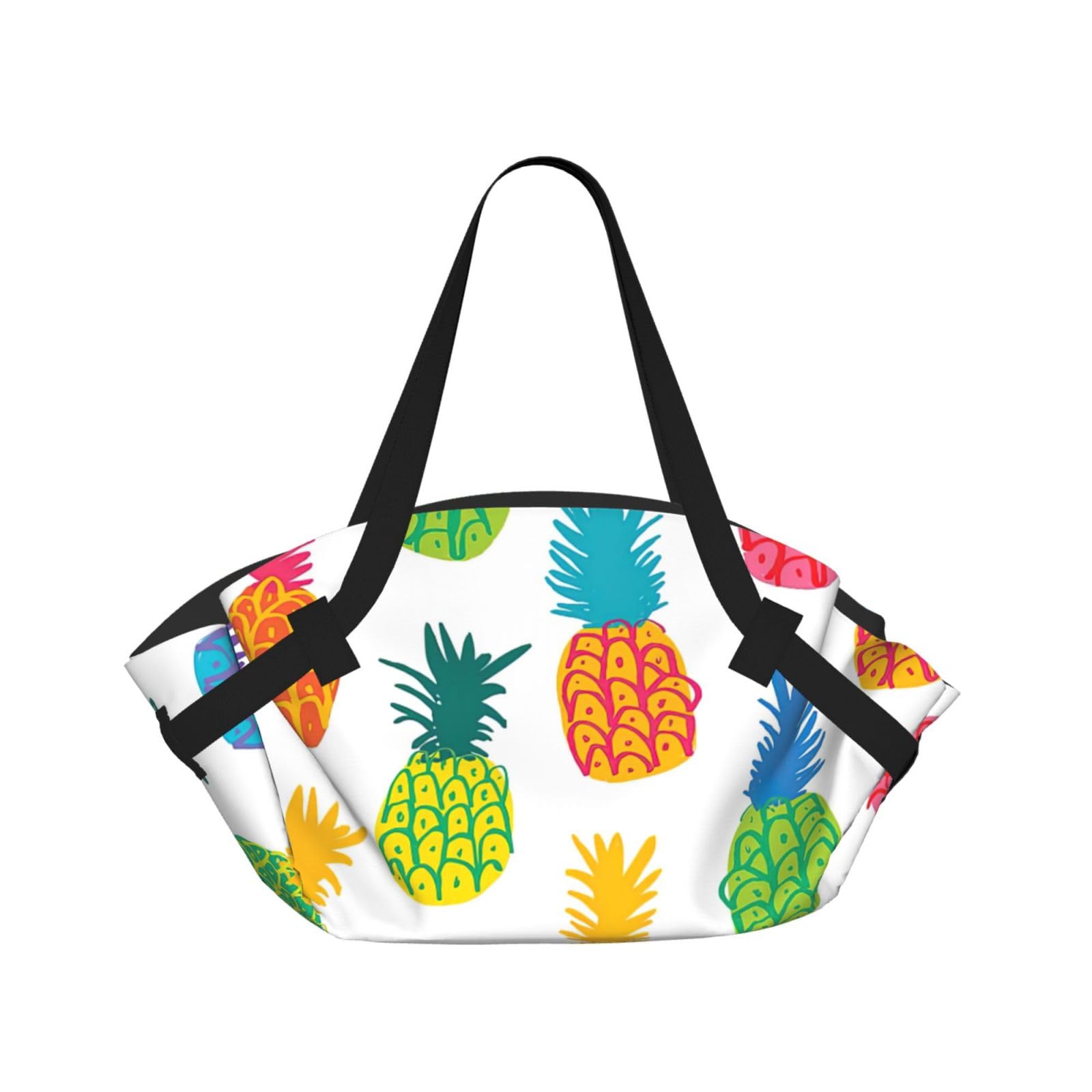 Rainbow Pineapple Printed Foldable Round Picnic Blanket Converts to Carry Bag, 37in Mat for Camping Date Night