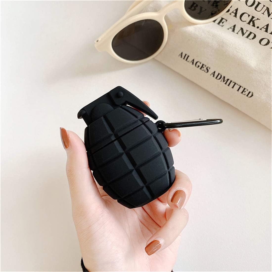 Discount Mulafnxal for Airpod 1&2 Case, Cute Cartoon Unique Silicone Air pods Cover, 3D Funny Fashion Fun Cool Keychain Design Stylish Kits Soft Skin Cases Boys Men Teens Kids for Airpods (Black Grenade)