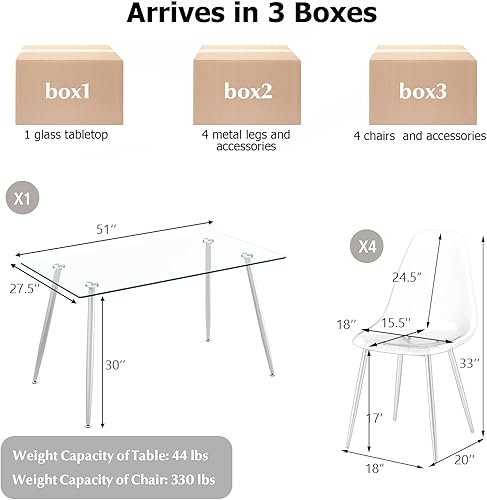 Miniatura 9 de Tangkula Juego de 4 mesas de comedor para 4, mesa y sillas de cocina modernas, mesa y sillas de cristal para sala de estar pequeña, cocina