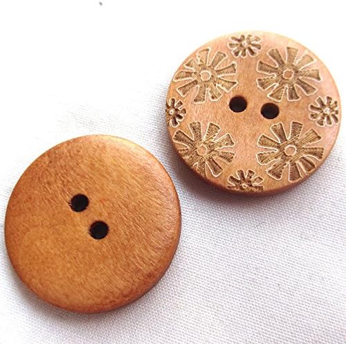 Chenkou Crfat New Mix 50pcs Brown Carve Flowers Wood Sewing Buttons Bead 25mm Craft - Image 3