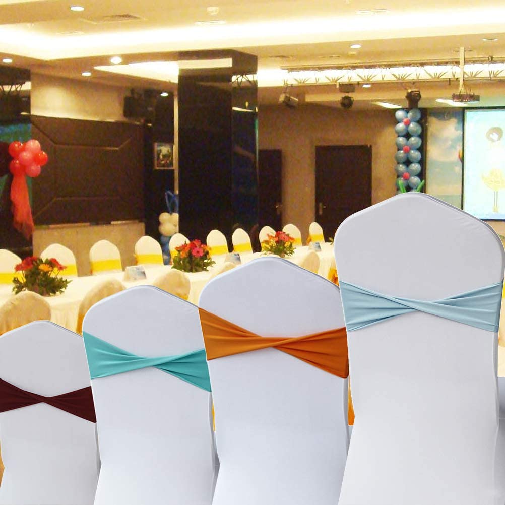 Pack of 50 Spandex Chair Sashes Plain Bow Sash Elastic Chair Bands Ties Without Buckle for Wedding Graduation Banquet Events Decoration Orange