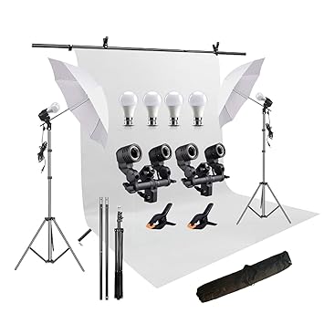 HIFFIN White Screen Backdrop 6x10 ft with 9 ft Stand - 6x9 ft Photography Backdrop with 2 Pcs Spring Clamps, 1PCs Carry Bag (T Shape Kit C2 C1 W & Double Holder Kit M2)