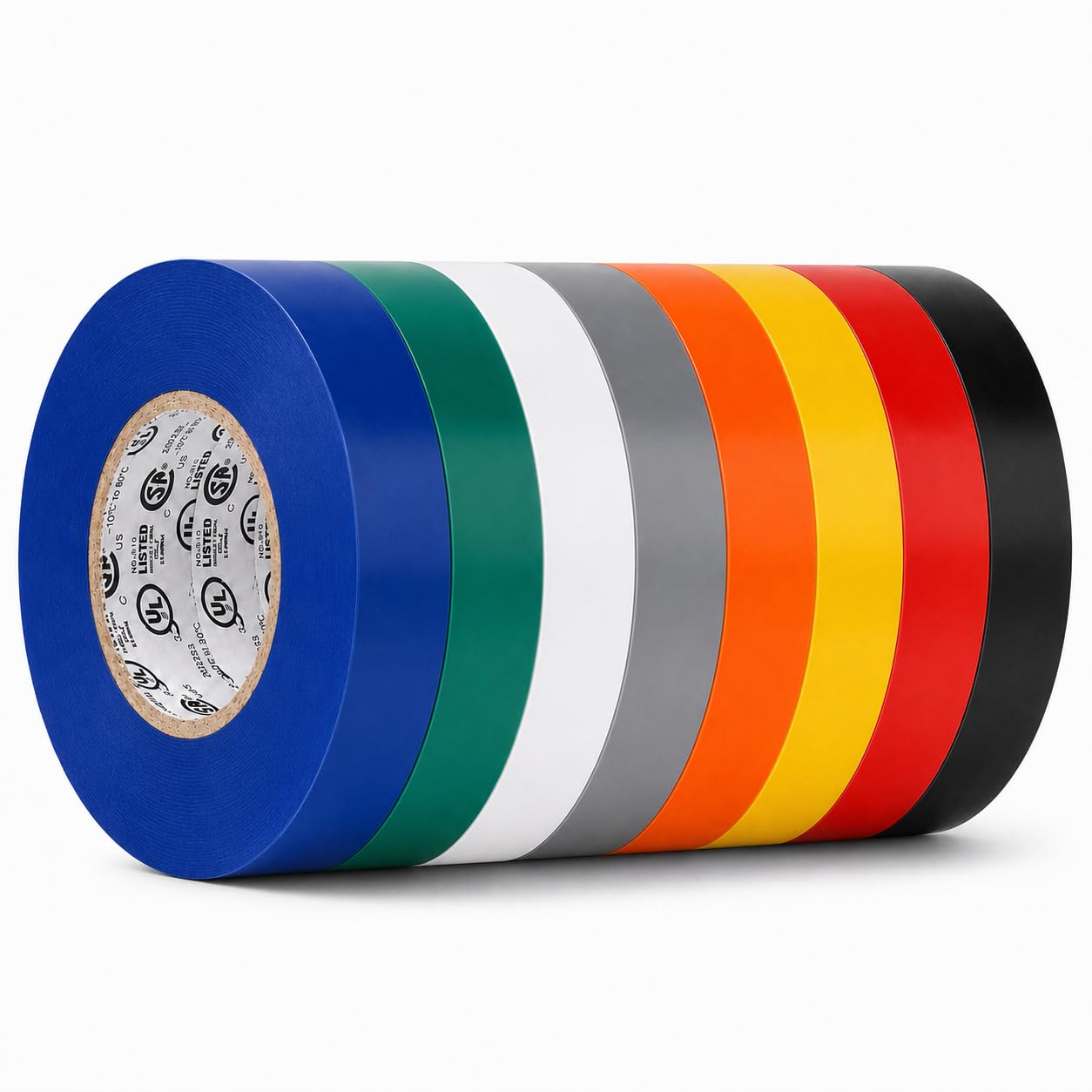 GGR Supplies EL-766AW Rainbow General Purpose Electrical Tape, 3/8 Inch x 66 Feet, 7 Mil PVC, UL/CSA Listed Core, 600V Flame-Retardant Insulation for Wire Splicing, Bundling &amp; Color Coding, Pack of 8