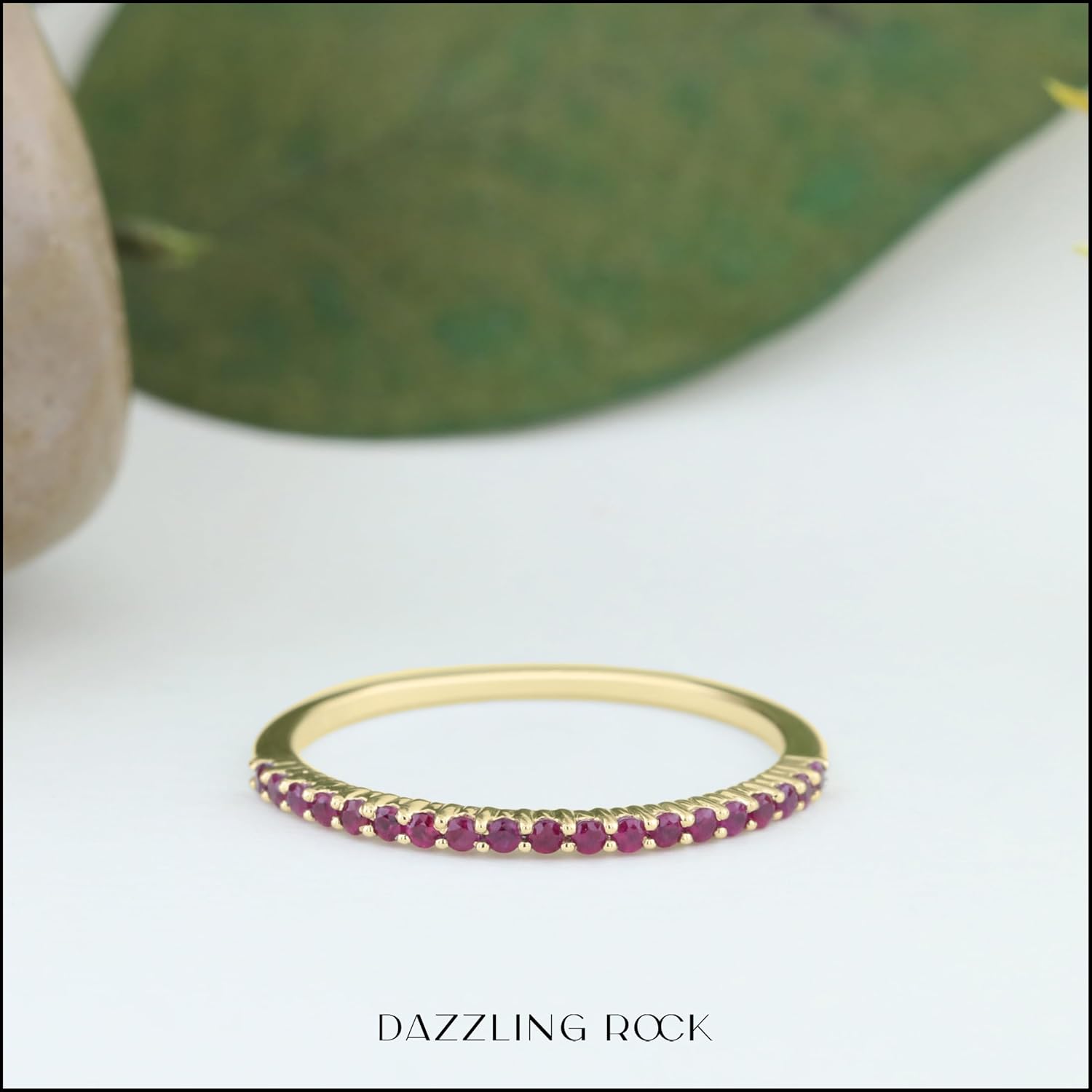 Dazzlingrock Collection Round Ruby Dainty Half Eternity Style Wedding Band For Women, Available in 10K/14K/18K Solid Gold