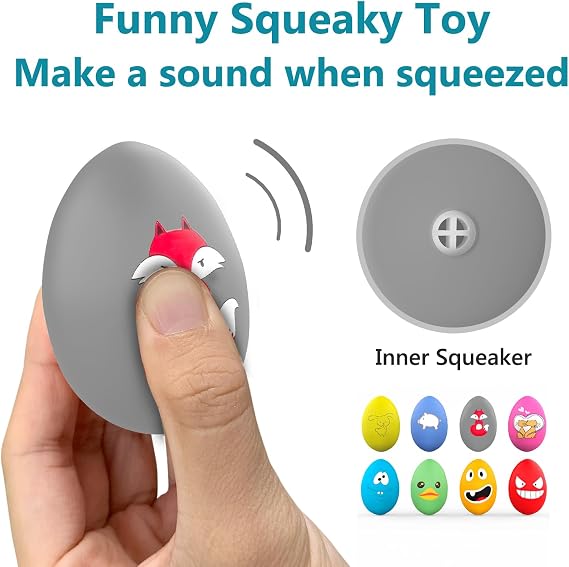Squeaky Dog Ball, Interactive Latex Rubber Dog Squeak Toys, Funny Soft Bouncy Fetch Egg Shape Pet Balls for Dog (8 PACK)