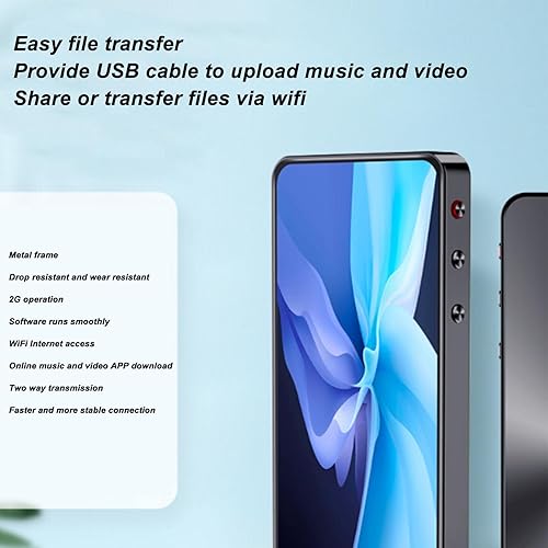 Vista 3 de Reproductor de MP4, chip Mtk Octa Core, pantalla táctil HD y música HiFi, BT 5.0 y WiFi para compartir o transferir archivos, batería de iones