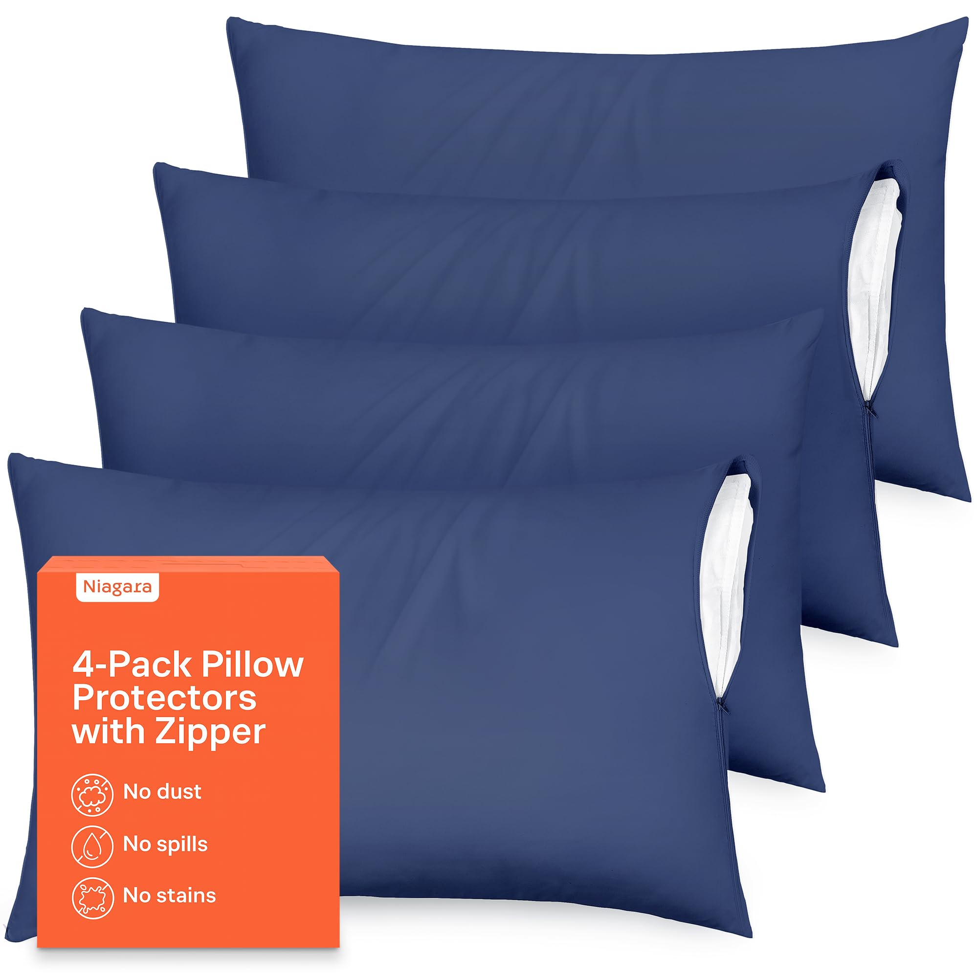 Ultra Soft Pillow Protectors with Zipper Queen Size - Set of 4 Breathable Pillow Covers - 100% Protection Against Stains, Dust & Dirt - Machine
