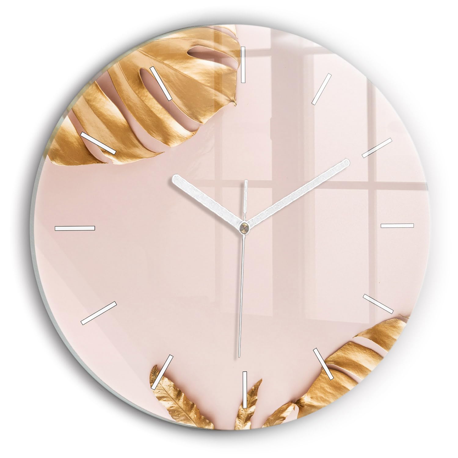 Horloge en verre silencieuse 30 cm Wallfluent feuilles dorées