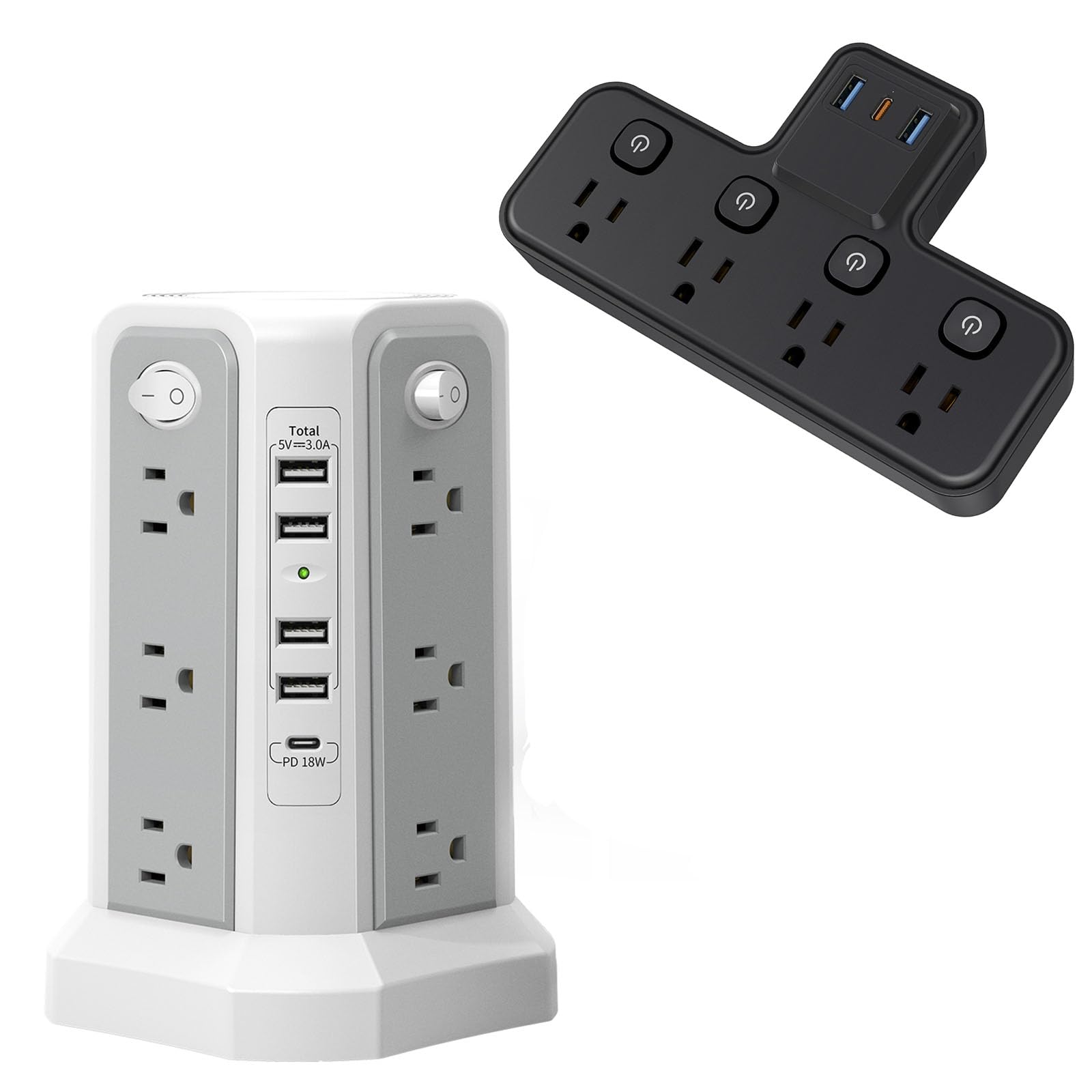 Multi Plug Outlet Extender, Surge Protector Power Strip, AC Outlets Extender with USB Charger(1 PD20W USB C) PASSUS Power Strips Surge Protection for Home Office DormRoom
