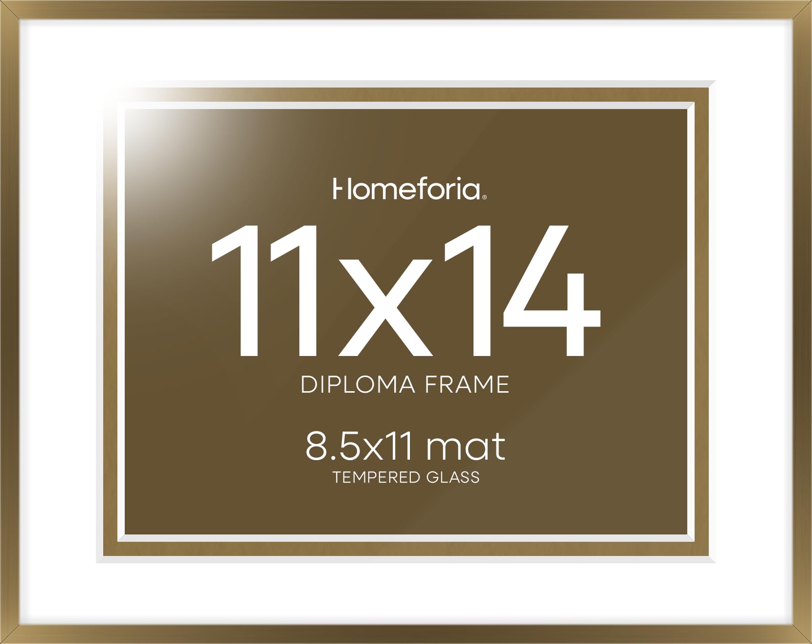 Homeforia 11x14 Diploma Frame Bronze, High End Metal 11 x 14 Certificate Frames with Mat 8.5 by 11, 11by14 Document Frame Matted to 8.5x11, Award Graduation Frames, Tempered Glass, Wall Kit, Set of 1