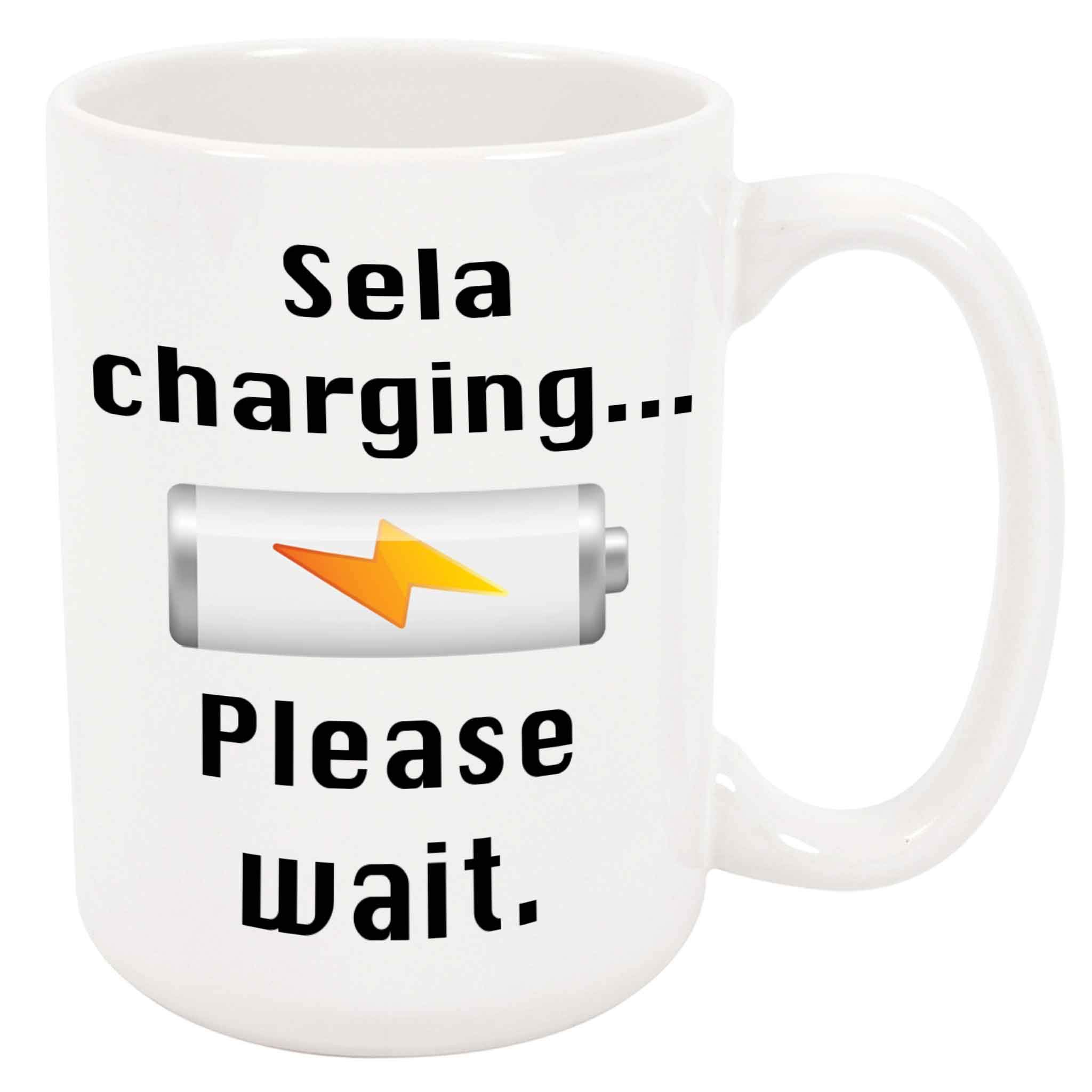 Sela Charging Coffee Mug - Personalized Ceramic Cup with Name, Custom Mug, Customized Birthday/Christmas Gift, Holiday Present, 11 Oz