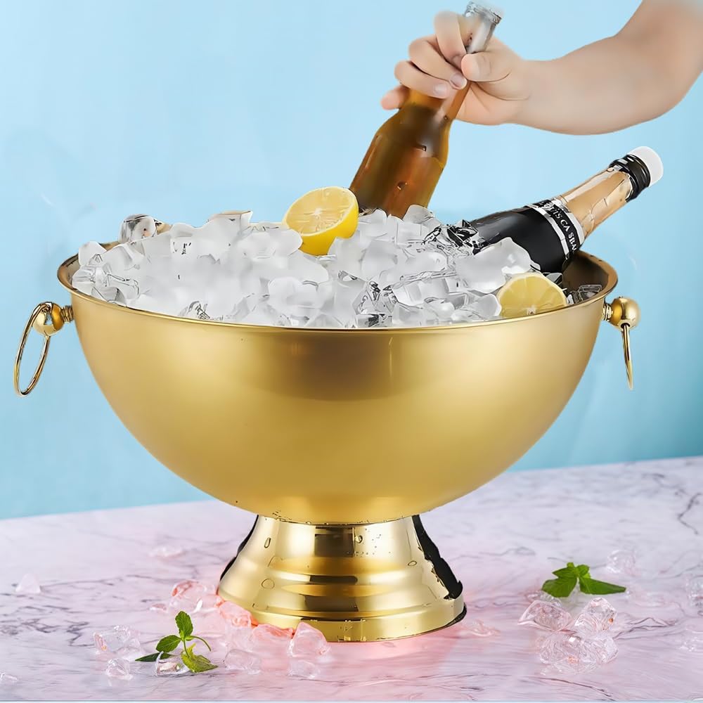 Grande secchiello per champagne in acciaio inox, 40,1 cm, per vino, birra, bevande, ciotola per punch con doppia maniglia per feste, bar, barbecue, ristorante, eventi all'aperto (giallo)