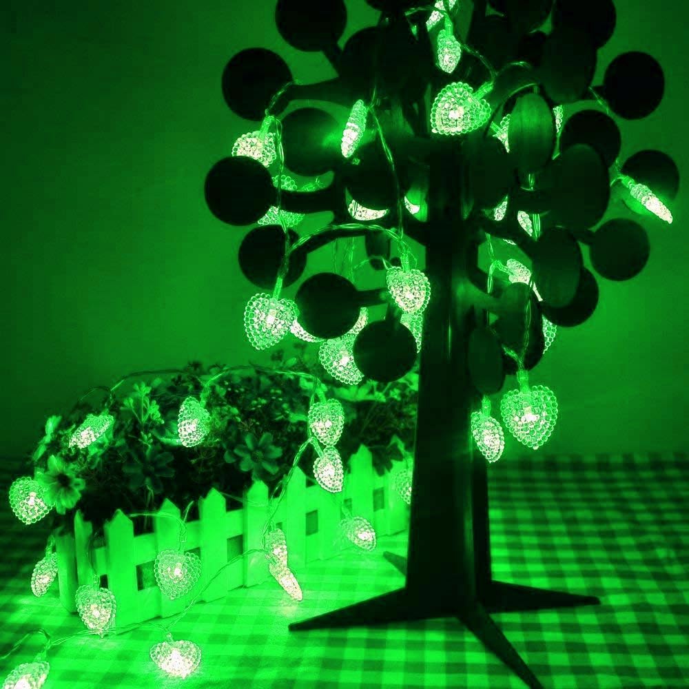 LED Luci a Forma di Cuore, 10m 80LED Alimentato a batteria Hearts forma Indoor LED String Fairy Lights per la decorazione del matrimonio dell'albero di Natale (verde)
