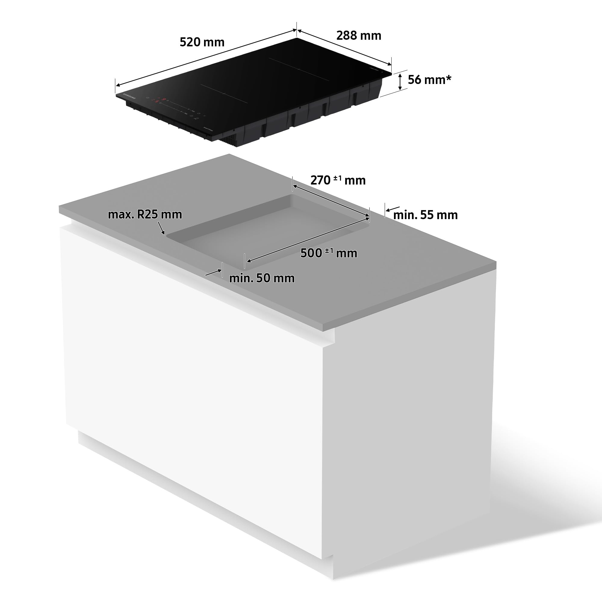 Samsung NZ32BG2005FKU1 Autarkes Induktionskochfeld, 2 Platten, 30 cm breit, Koch-Zonen aus Glaskeramik, Sensortasten mit Slider, Wi-Fi-Steuerung, Kindersicherung, Timer, Restwärmeanzeige, Schwarz