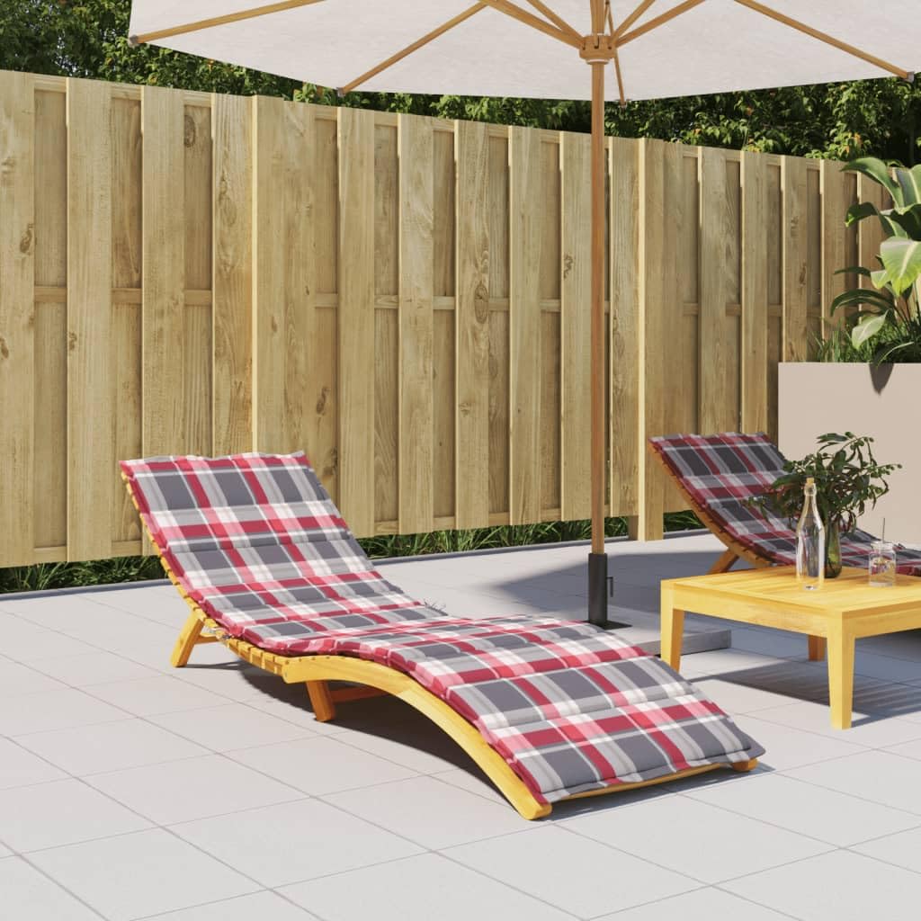 Zewnętrzna nakładka na leżak, czerwony, wzór karo, 200 x 60 x 3 cm, tkanina Oxford do ogrodu i na taras, z antypoślizgową konstrukcją i miękką wyściółką