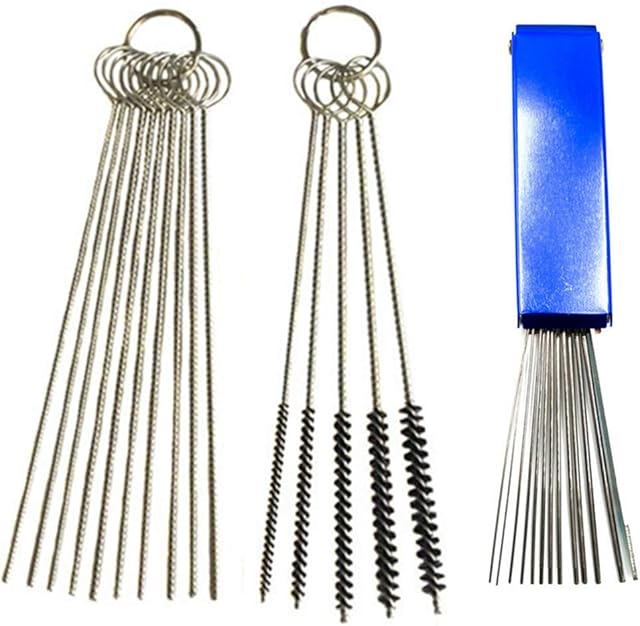 Juliyeh Carburettor Cleaner Multi-Size Cleaning Wires Set Includes 13 Wire Torch Tip Cleaner Tool, 10 Cleaning Needles and 5 Nylon Brushes for Motorcycle ATV Moped Welder Carb Silver ZX-51