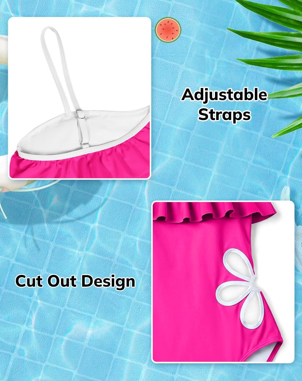 Girls One Piece Swimsuit One Shoulder Ruffle Bathing Suit Cute Cutout Swimwear for Kids Teens 6-14 Years