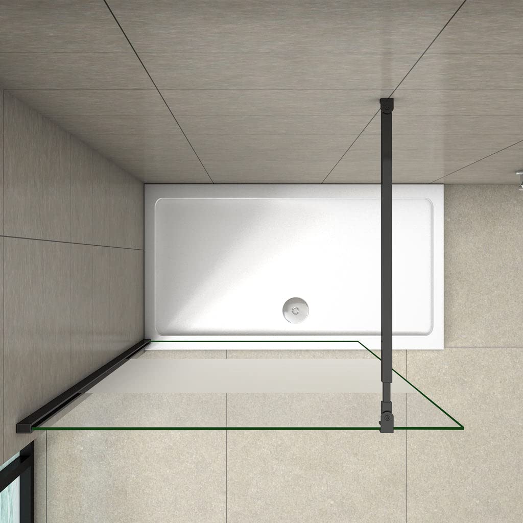 Walk In Parete Per Doccia 120x200 cm Vetro Temperato Anti-frantumi Anticalcare 8mm Striscia Satinata/Opaca Barra Stabilizzatrice da 73-120 cm Telaio Nero Opaco