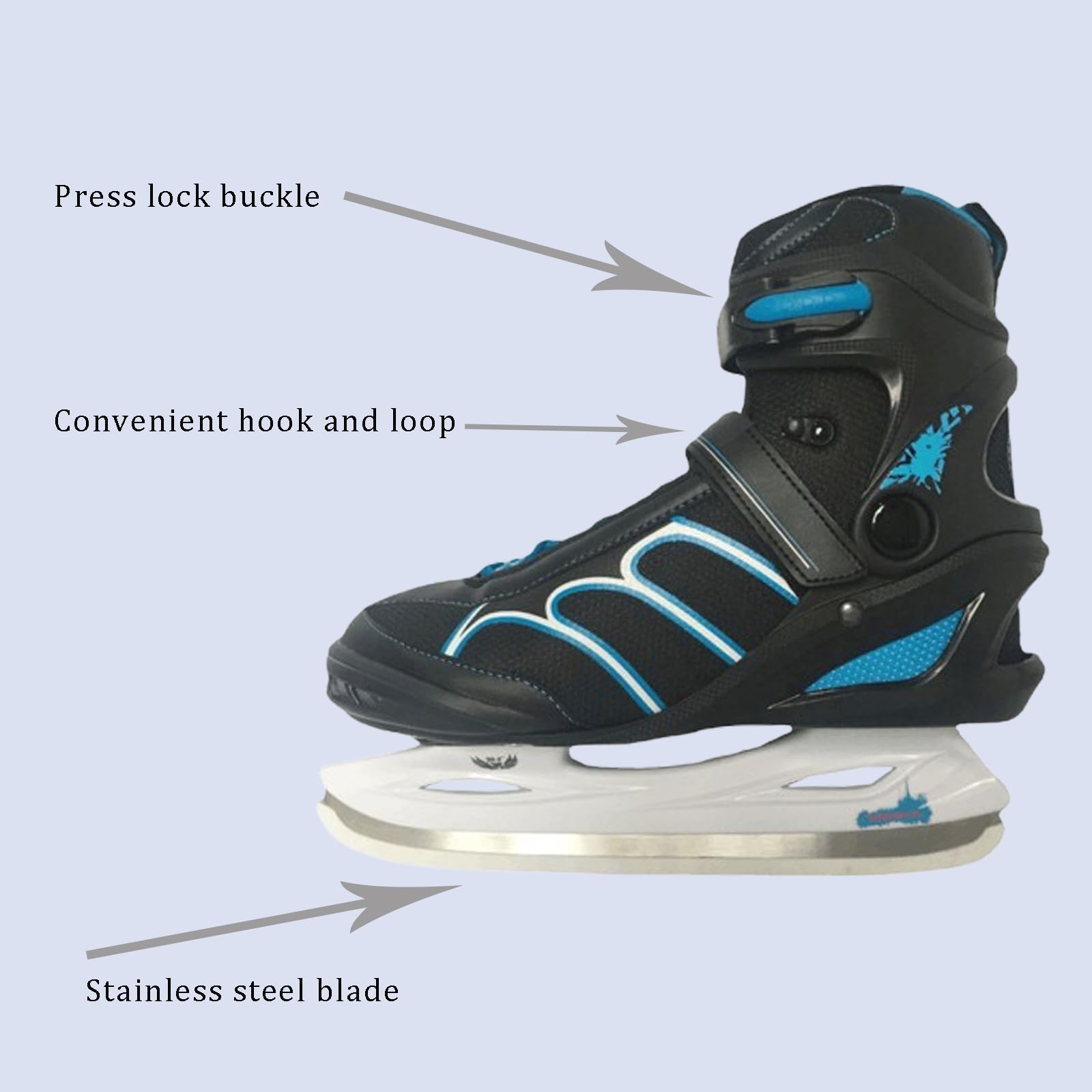 Patins à glace professionnels pour débutants hommes et femmes- Patins À Glace avec Système De Laçage Rapide Et Boucle À Poussoir pour Un Maintien Sûr- chaussures de patinage en acier inoxydable