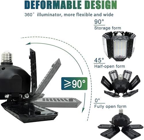 Miniatura 2 de Paquete de 2 luces LED de garaje, 160 W, 16000 lúmenes, 6500 K, luces de garaje, bombilla LED de techo con 6+1 paneles ajustables, luz LED de tienda