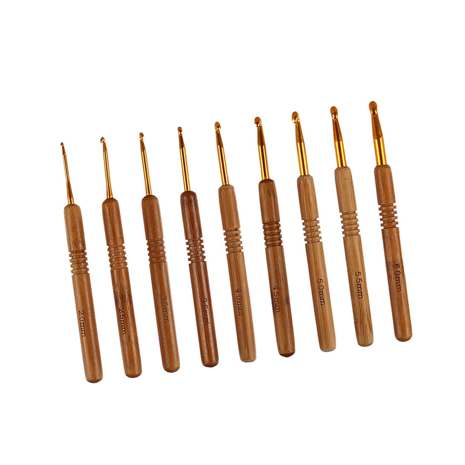 Tsophreniq 9Pcs Ergonomic Crochet Hook 2.0mm-6.0mm Wood Handle Needle Beginner for Crocheting Knitting Knitting Tool