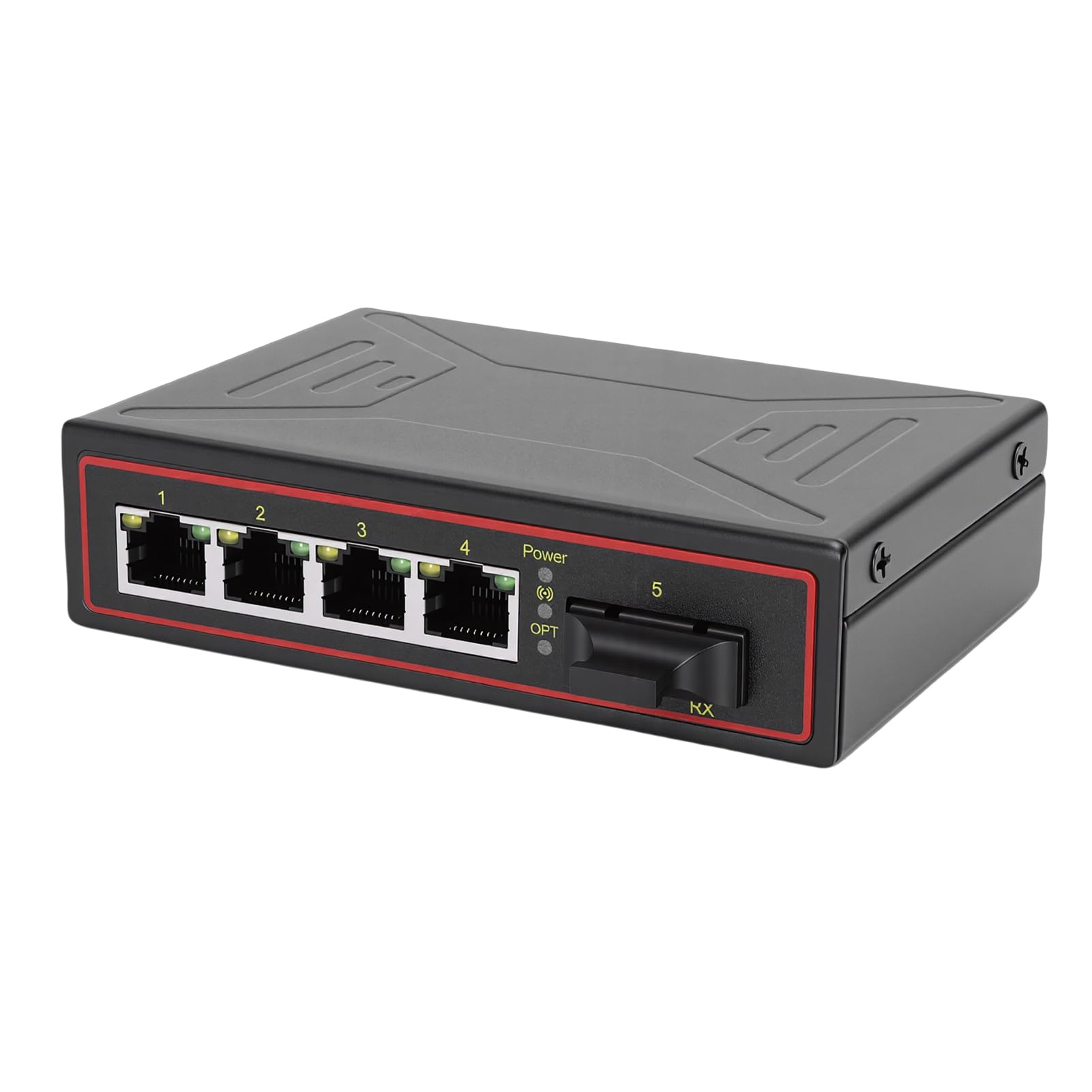 Fabater Convertitore Multimediale in Fibra Ethernet Switch Ethernet Industriale Ad Alte Prestazioni 10M 100M per Sistemi di Rete Metallo 1 Porta Ottica 4 Porte