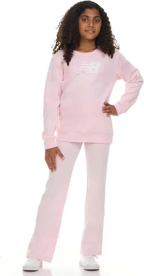 New Balance Girls 2 Piece Set – Crewneck Sweatshirt & Flared Leggings Set, Soft Cotton Blended Fleece Premium Activewear