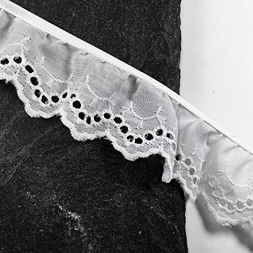 3-Yards 1-3/4\" Ruffled Eyelet Lace Trim, BADE-00053 (White)