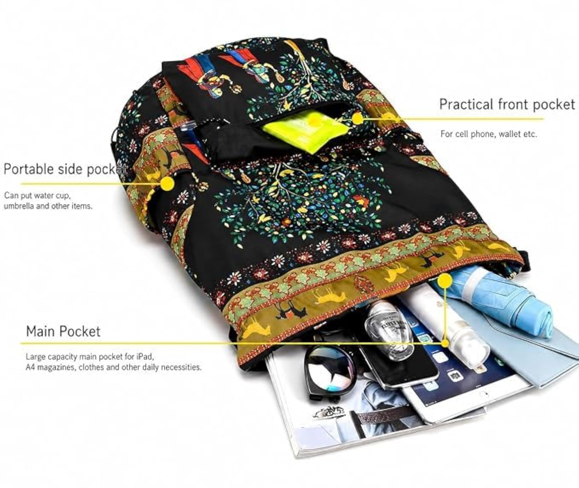 Printed Foldable Backpack, Large Capacity Lightweight Travel Bag