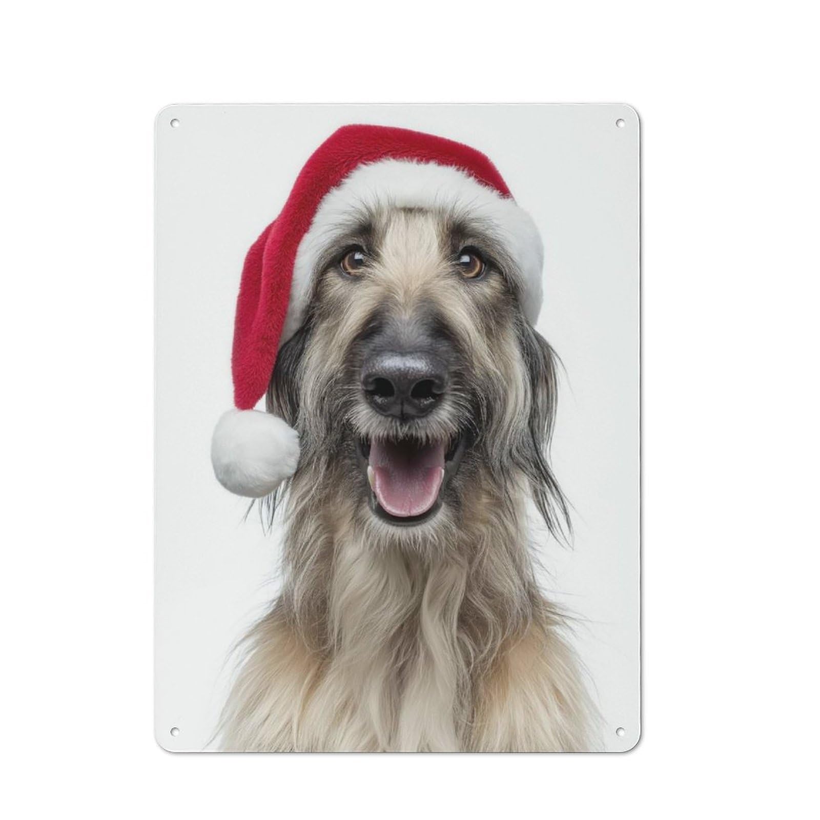 Junmoney Afghan Hound Dog With Santa Hat Retro Tin Sign 40X30cm For Bar Or Restaurant, For Collectors Of Retro Metal Wall Decor