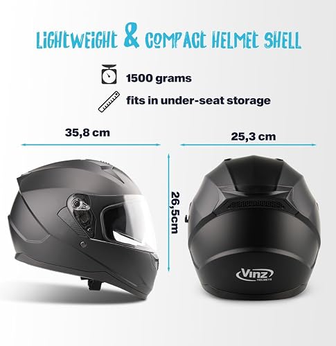 VINZ Kennet Casque intégral avec visière Solaire | Casque de Moto intégral homologué ECE 22.06 | Casque Full-Face pour Moto et Scooter | pour Femmes et Hommes | Tailles XS-XXL - Noir Mat - 5